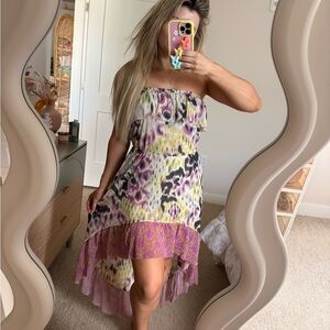 Green and Lilac Anthropologie High-Low Dress